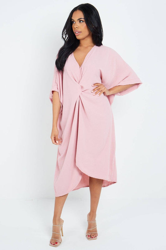 Italian Twisted Front Tunic Dress: Dusky Pink / One Size (UK 8-20)