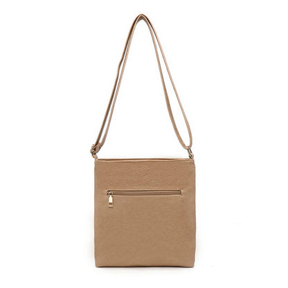 Cross Body Handbag with zip top sections: Brown