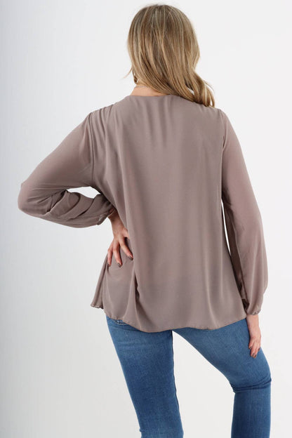 Plain Pleated Necklace Chiffon Top: Dark Grey / One Size To Fit UK 8-16