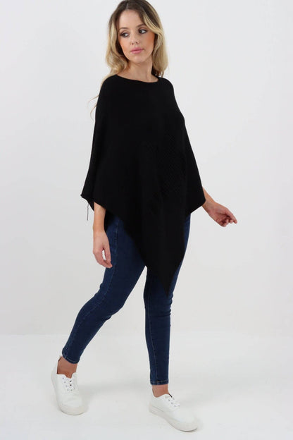 Italian Knitted Lagenlook Star Poncho: Beige / One Size To Fit UK 8-18