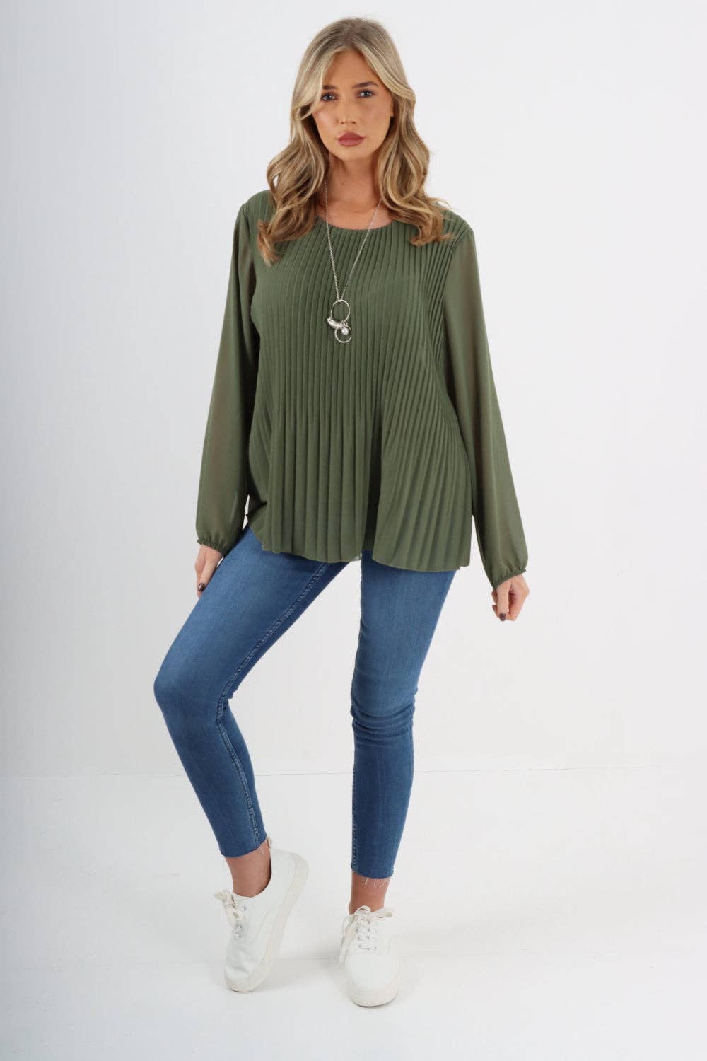 Plain Pleated Necklace Chiffon Top: Dark Grey / One Size To Fit UK 8-16