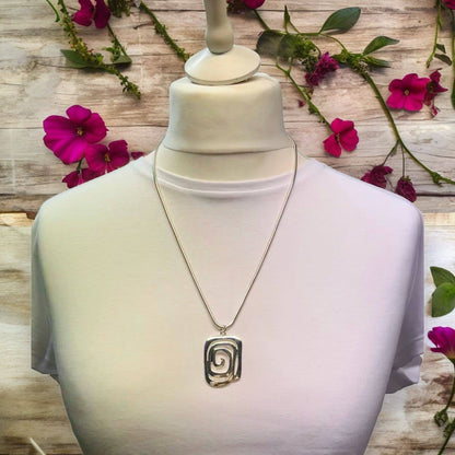 Jess & Lou - Silver Spiral Pendant Necklace - Handcrafted Minimalist Jewellery - Boho Silver Charm Necklace NK385S