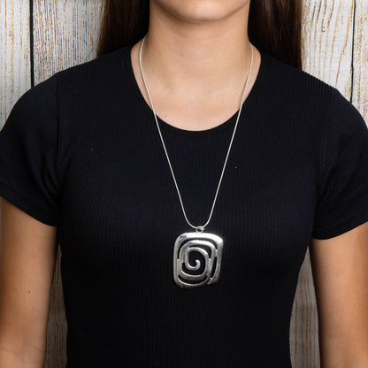 Jess & Lou - Silver Spiral Pendant Necklace - Handcrafted Minimalist Jewellery - Boho Silver Charm Necklace NK385S