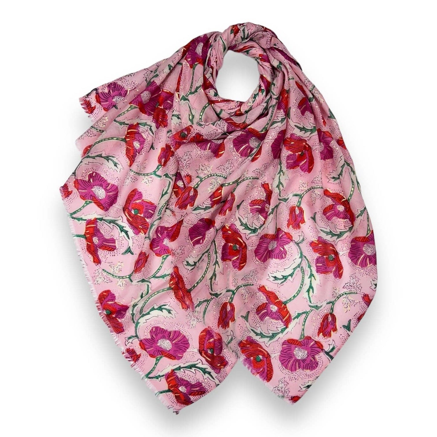 Lili Scarves - Summer Poppy Flower Print Scarf: Cream