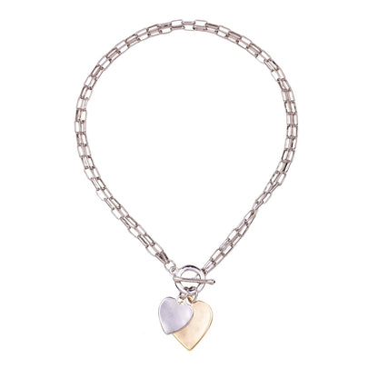 D&X Ltd - Sweetheart Gold Heart Chain Link Necklace: Gold & Rhodium Silver
