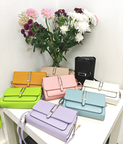 Silver-toned Classic Flap Over 2 Zipper Mobile Bag Essential: Black