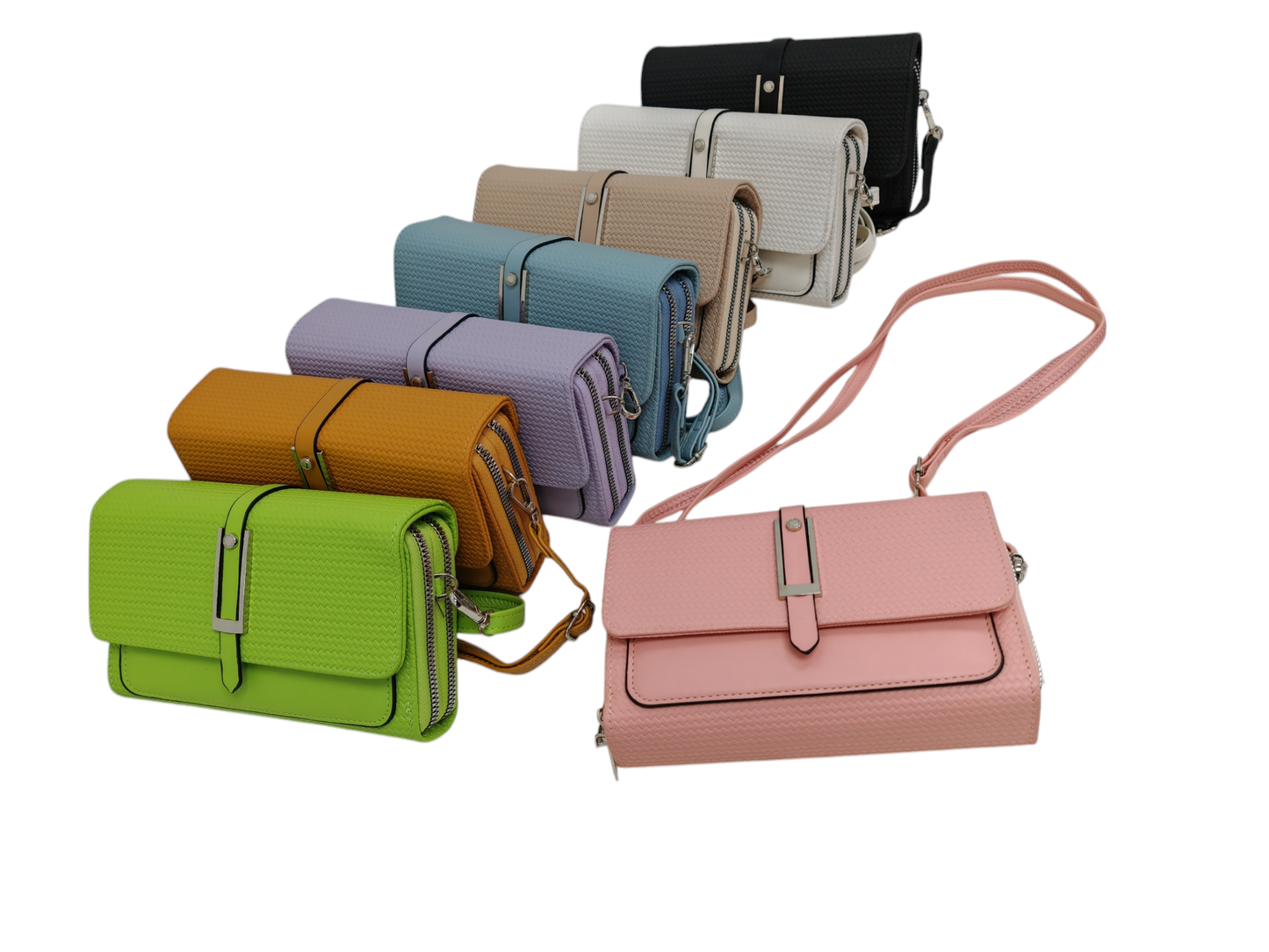 Silver-toned Classic Flap Over 2 Zipper Mobile Bag Essential: Taupe