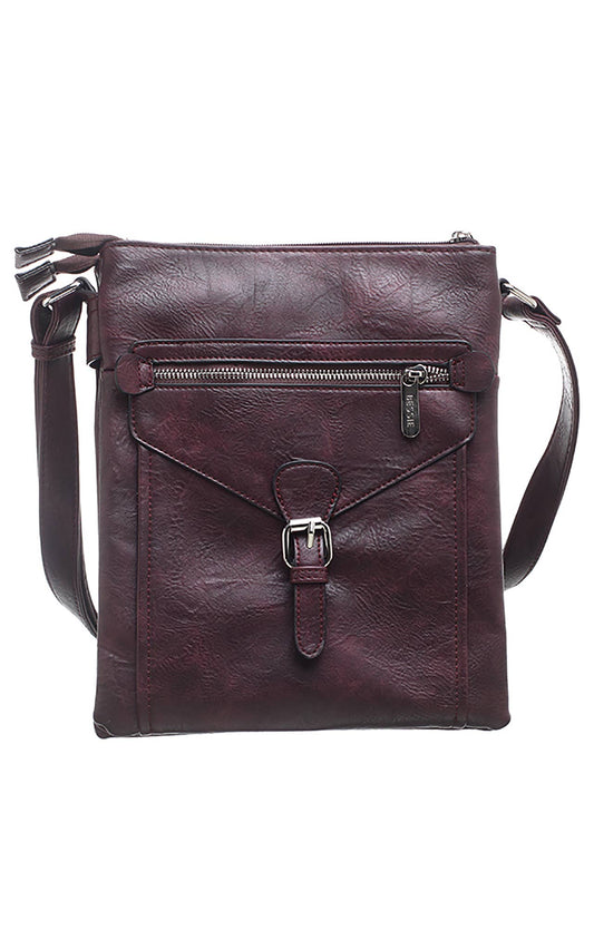 Bessie London - 3 Pocket Messenger Bag: PURPLE