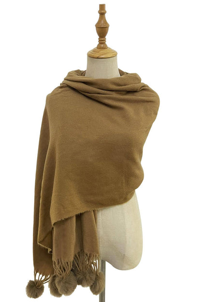 Fashion Scarf World - Plain Wool Pom Pom Scarf: Dark Green