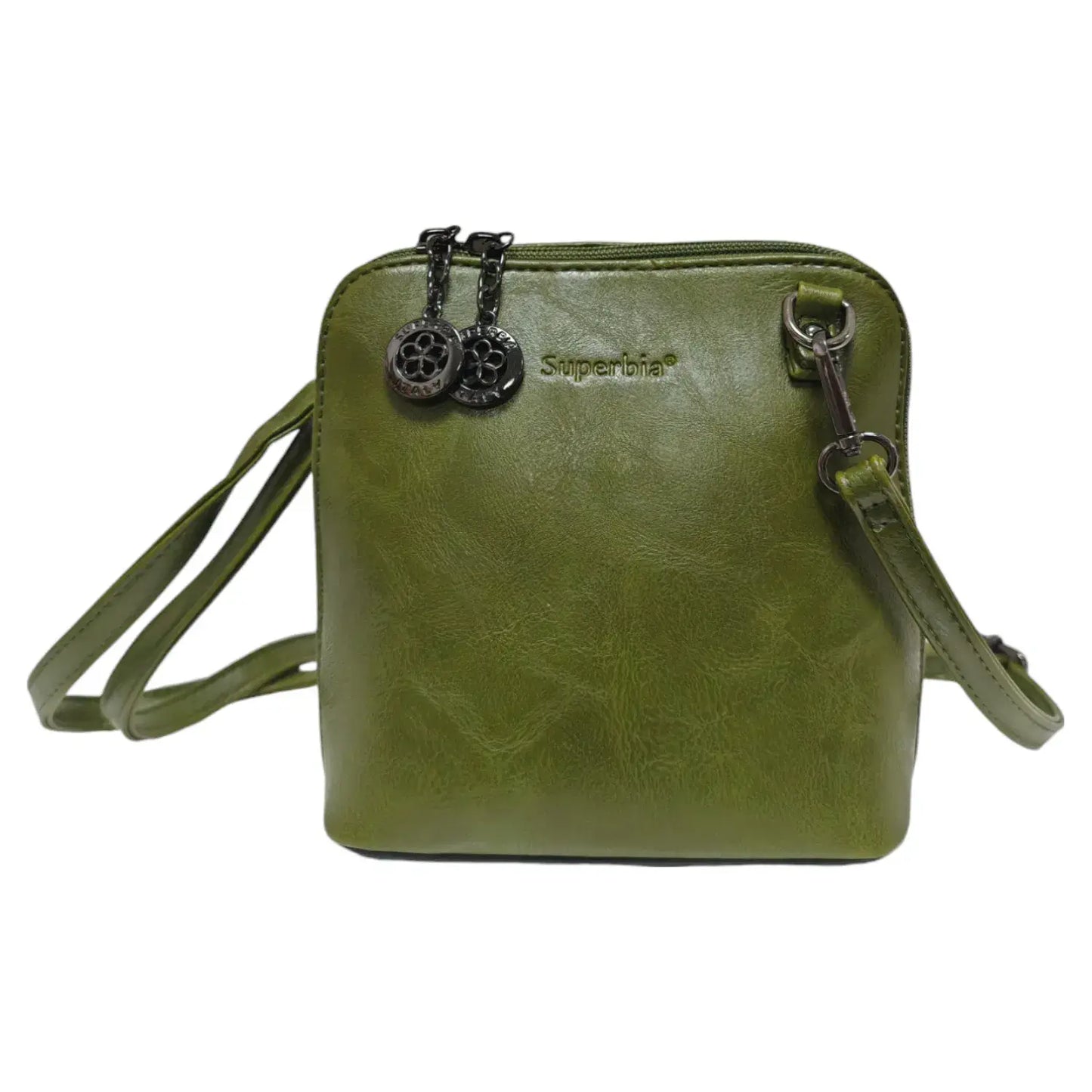 Superbia - Superbia Pewter Hardware Small Box Zip Around Cross Body Bag: Navy