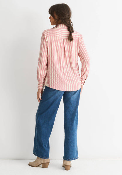 GINI LONDON - Blush Stripe Viscose Oversized Shirt: 50% Viscose & 50% Polyester / M-L (UK 12-14/US 8-10/EU 40-42)