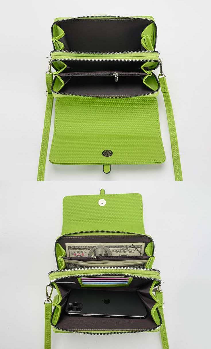 Silver-toned Classic Flap Over 2 Zipper Mobile Bag Essential: Black