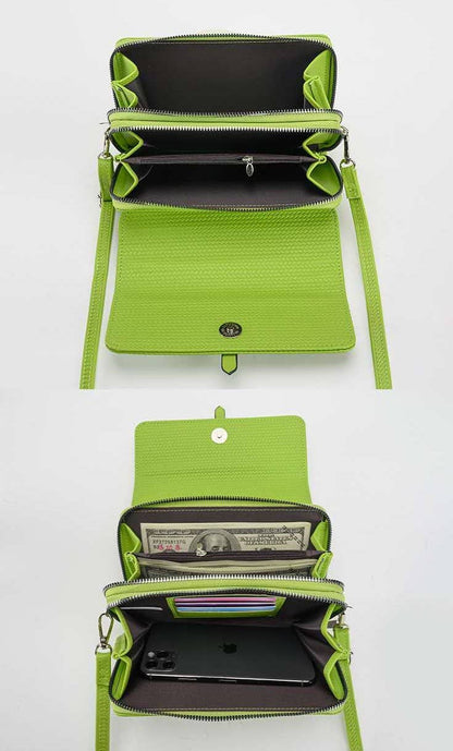 Silver-toned Classic Flap Over 2 Zipper Mobile Bag Essential: Black