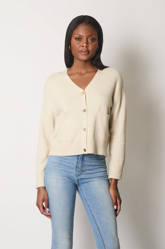 SOLO - V-Neck Buttoned Cardigan with Pockets - Stone: 10