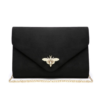 Suede Clutch bag with bee shaped clasp: Ivory
