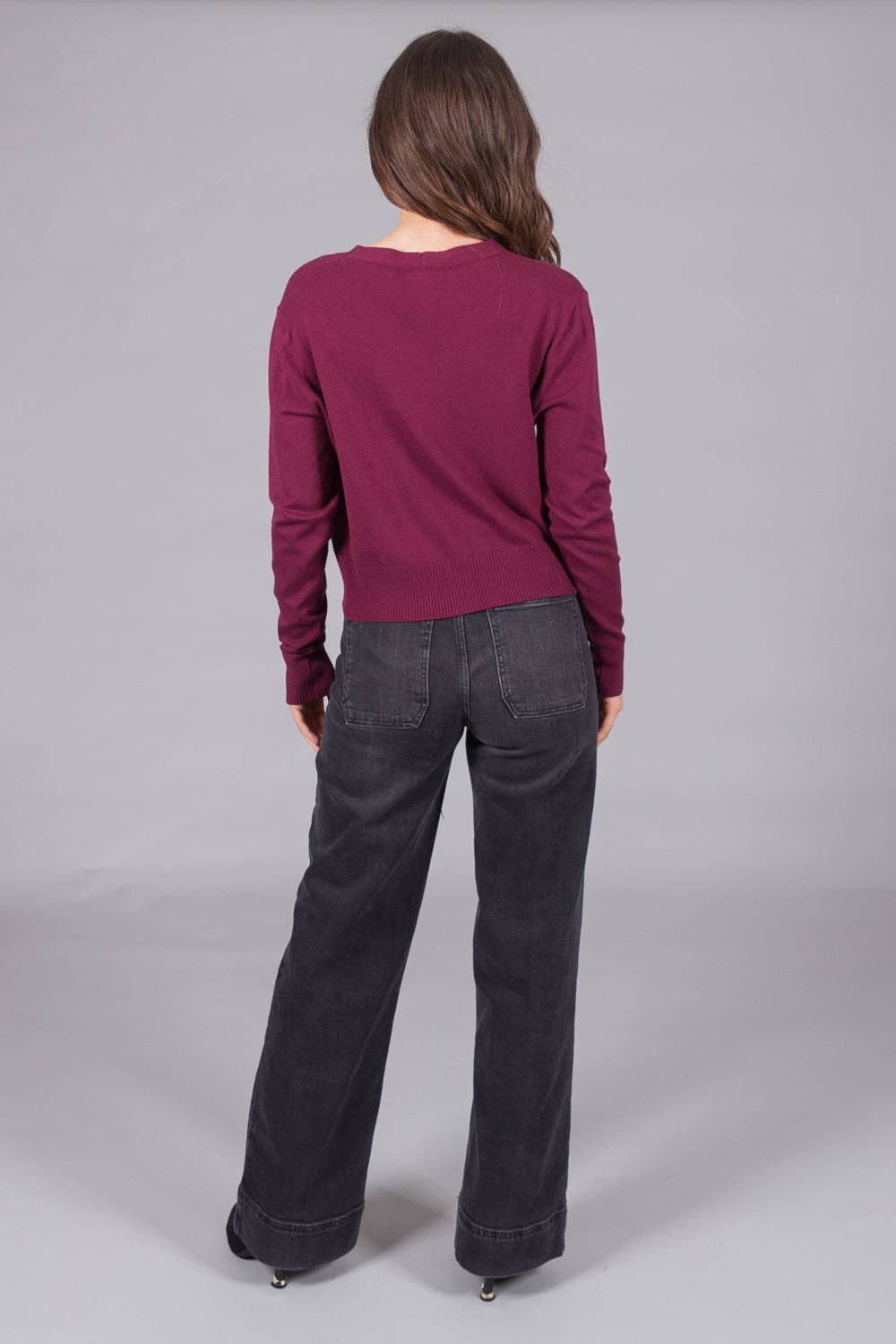 SOLO - V-Neck Knit Cardigan - Plum: 14