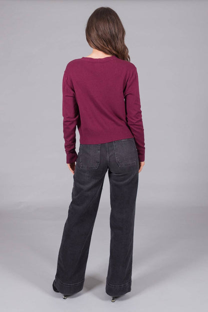 SOLO - V-Neck Knit Cardigan - Plum: 14