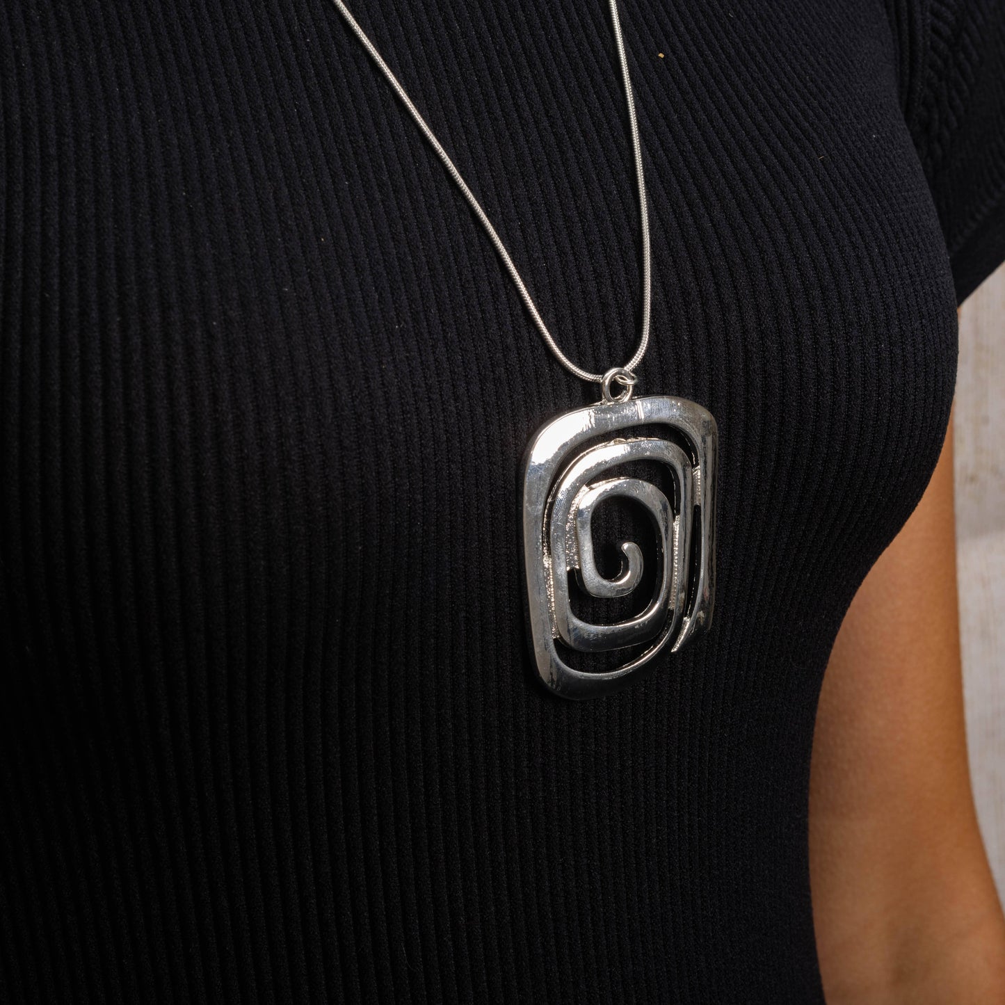 Jess & Lou - Silver Spiral Pendant Necklace - Handcrafted Minimalist Jewellery - Boho Silver Charm Necklace NK385S