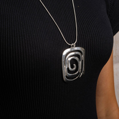 Jess & Lou - Silver Spiral Pendant Necklace - Handcrafted Minimalist Jewellery - Boho Silver Charm Necklace NK385S