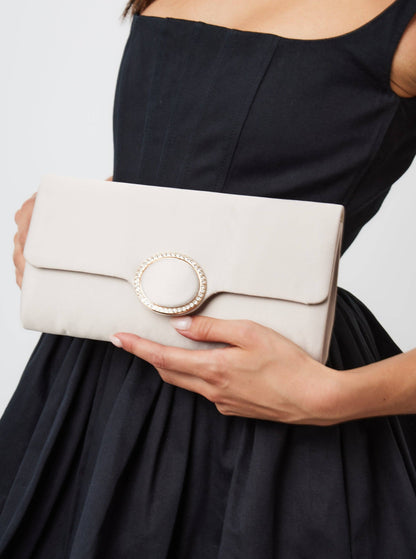 My Accessories London - Satin Clutch with Diamante in Champagne: Champagne