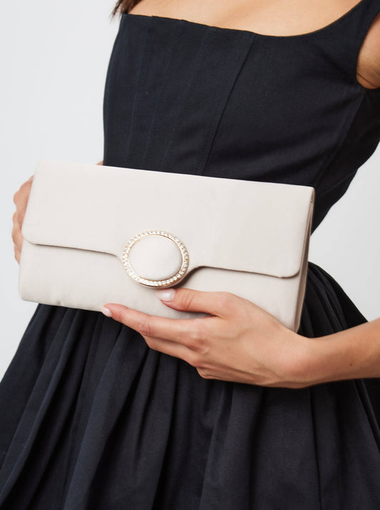 My Accessories London - Satin Clutch with Diamante in Champagne: Champagne
