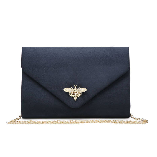 Suede Clutch bag with bee shaped clasp: Navy