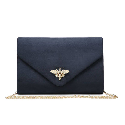 Suede Clutch bag with bee shaped clasp: Ivory