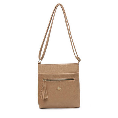 Cross Body Handbag with zip top sections: Grey