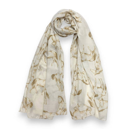 Lili Scarves - Horse Print Cotton Blend Scarf: Burgundy