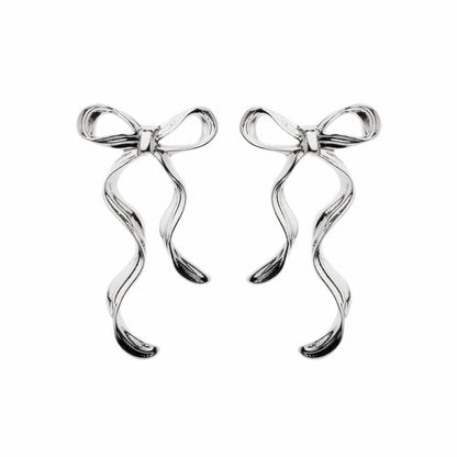 Oceanic Jewellers - Majique London - Elegant Long Bow Shaped Stud with Modern Flair: Shiny Silver