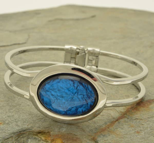Miss Milly Limited - Mid Blue Foil Resin Hinged Bangle