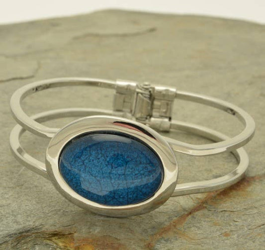 Miss Milly Limited - Mid Blue Marble Resin Hinged Bangle