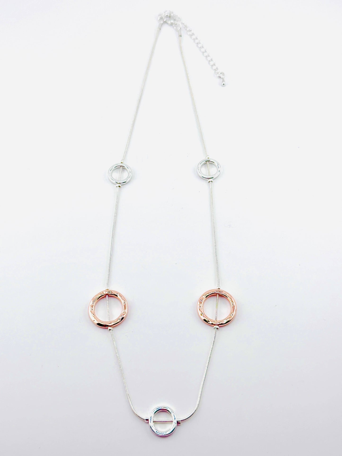 Lovethelinks Ltd - Hammered Long Multi Ring Single Strand Necklace: No Thank You / Yellow Gold / Long (90cm)