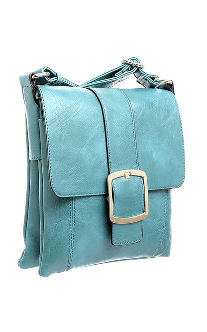 Bessie London - CLASSIC FLAP OVER BUCKLE CROSS BODY BAG: GREY