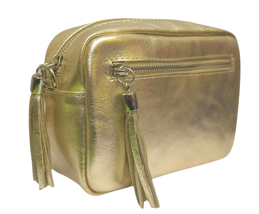 Strathurie - Leather Camera Bag Metallic Gold