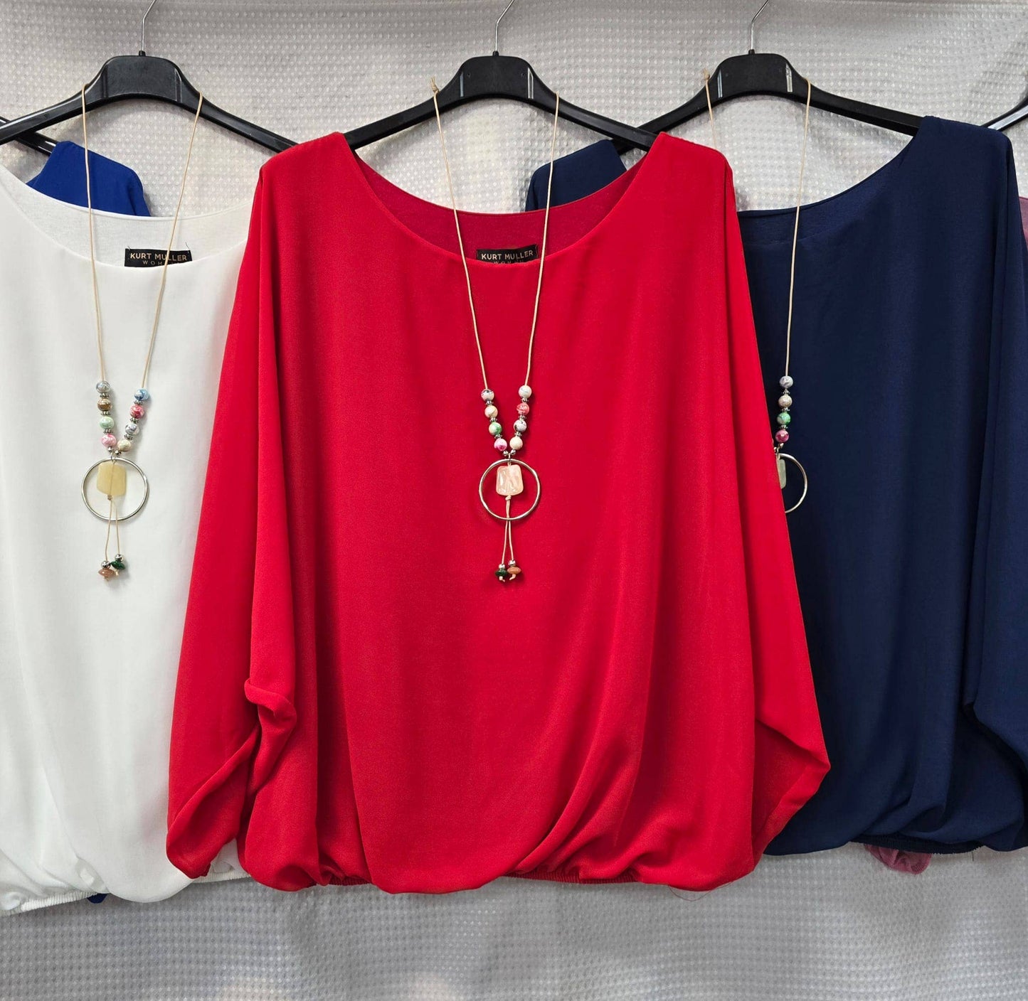 Kurt Muller - Emma Necklace Bubble Hem Lined Blouse: Black