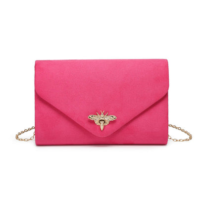 Suede Clutch bag with bee shaped clasp: Navy