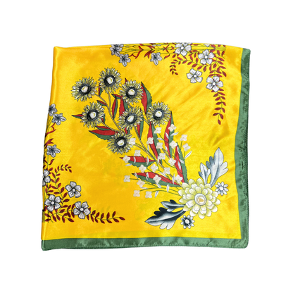 Lili Scarves - Multi-floral Pattern Silk Touch Square Scarf: Yellow