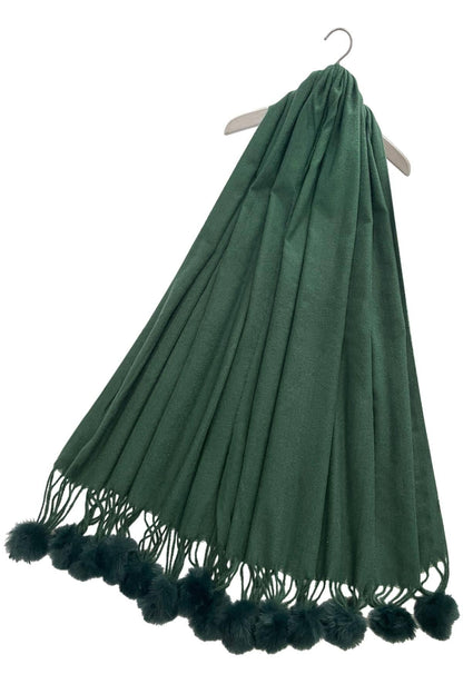 Fashion Scarf World - Plain Wool Pom Pom Scarf: Fuchsia Pink