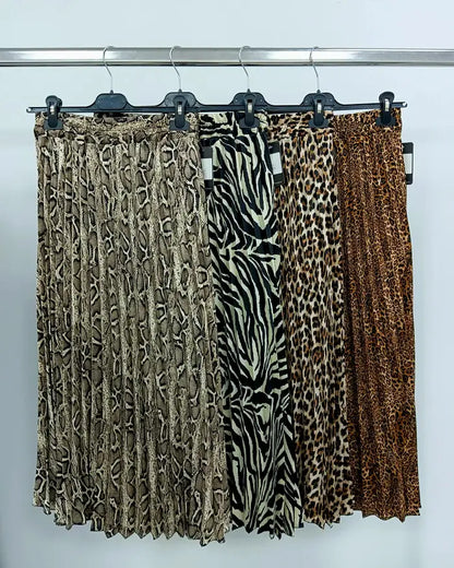 Kurt Muller - Sateen Animal Plisee Pleated Skirt: 4) animal