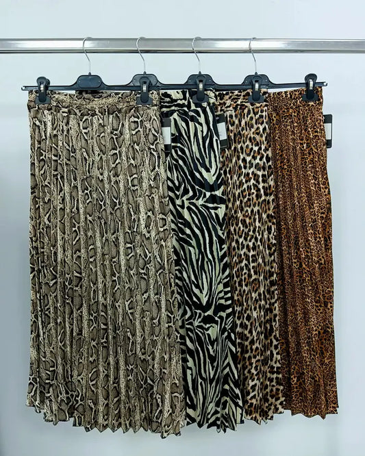 Kurt Muller - Sateen Animal Plisee Pleated Skirt: 4) animal