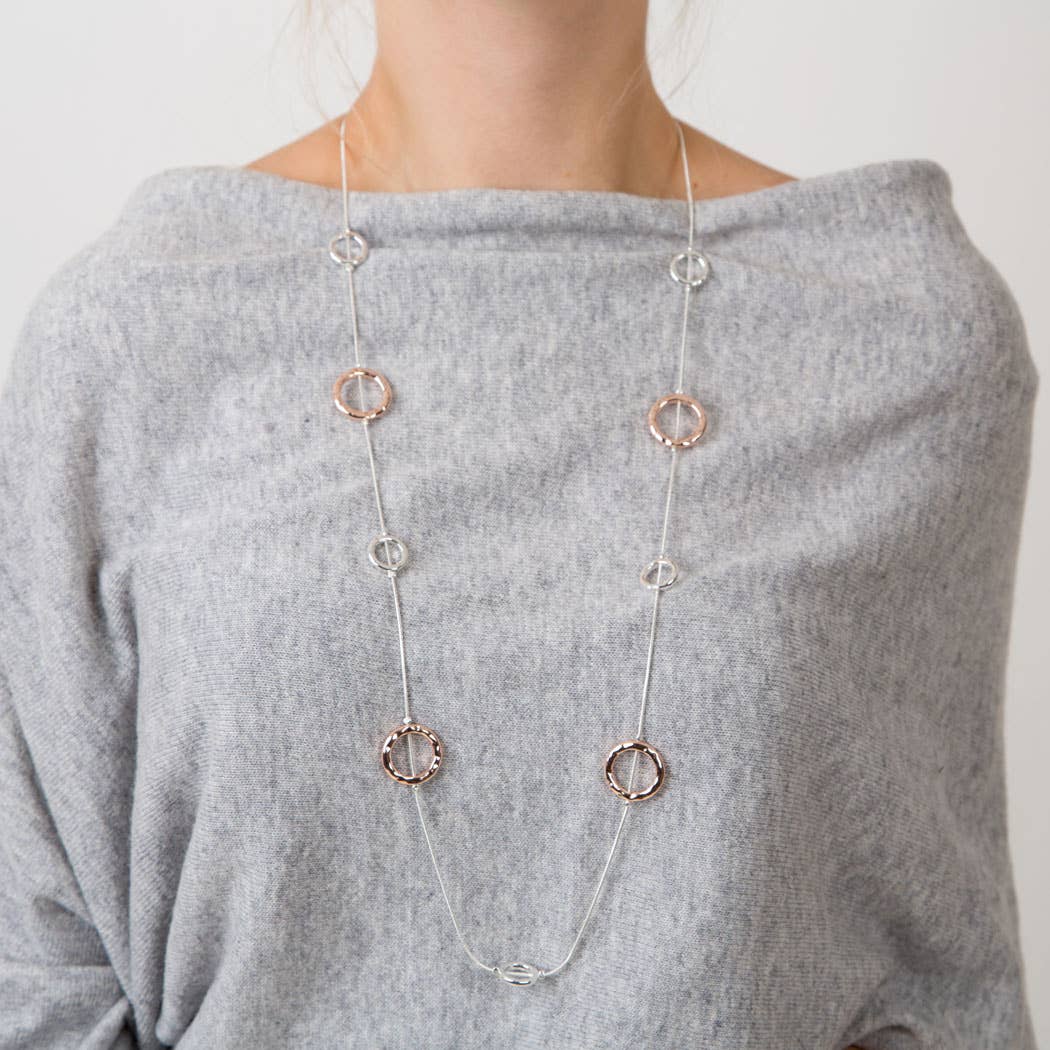 Lovethelinks Ltd - Hammered Long Multi Ring Single Strand Necklace: No Thank You / Yellow Gold / Long (90cm)