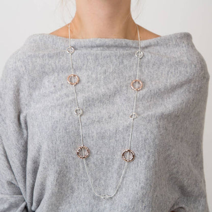 Lovethelinks Ltd - Hammered Long Multi Ring Single Strand Necklace: No Thank You / Yellow Gold / Long (90cm)