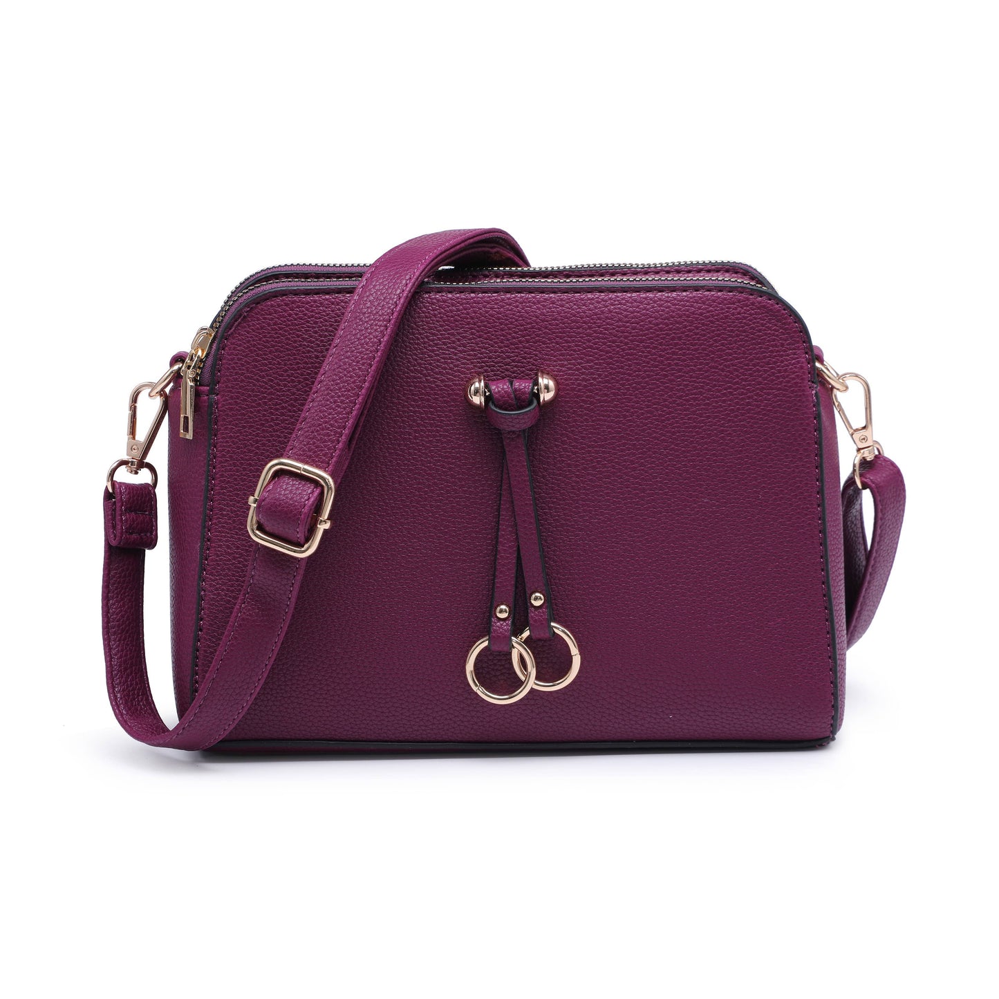Triple Zipped Sections PU Strap Cross Body Bag: Blue