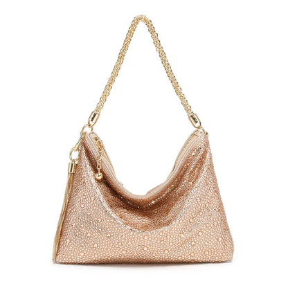 Soft Fringe Zip Top Clutch Bag: Gold