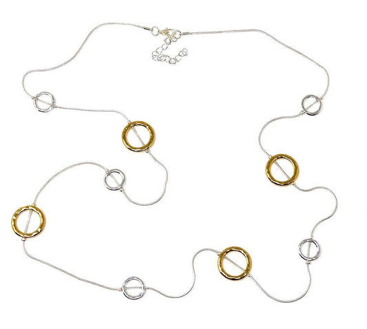 Lovethelinks Ltd - Hammered Long Multi Ring Single Strand Necklace: No Thank You / Yellow Gold / Long (90cm)