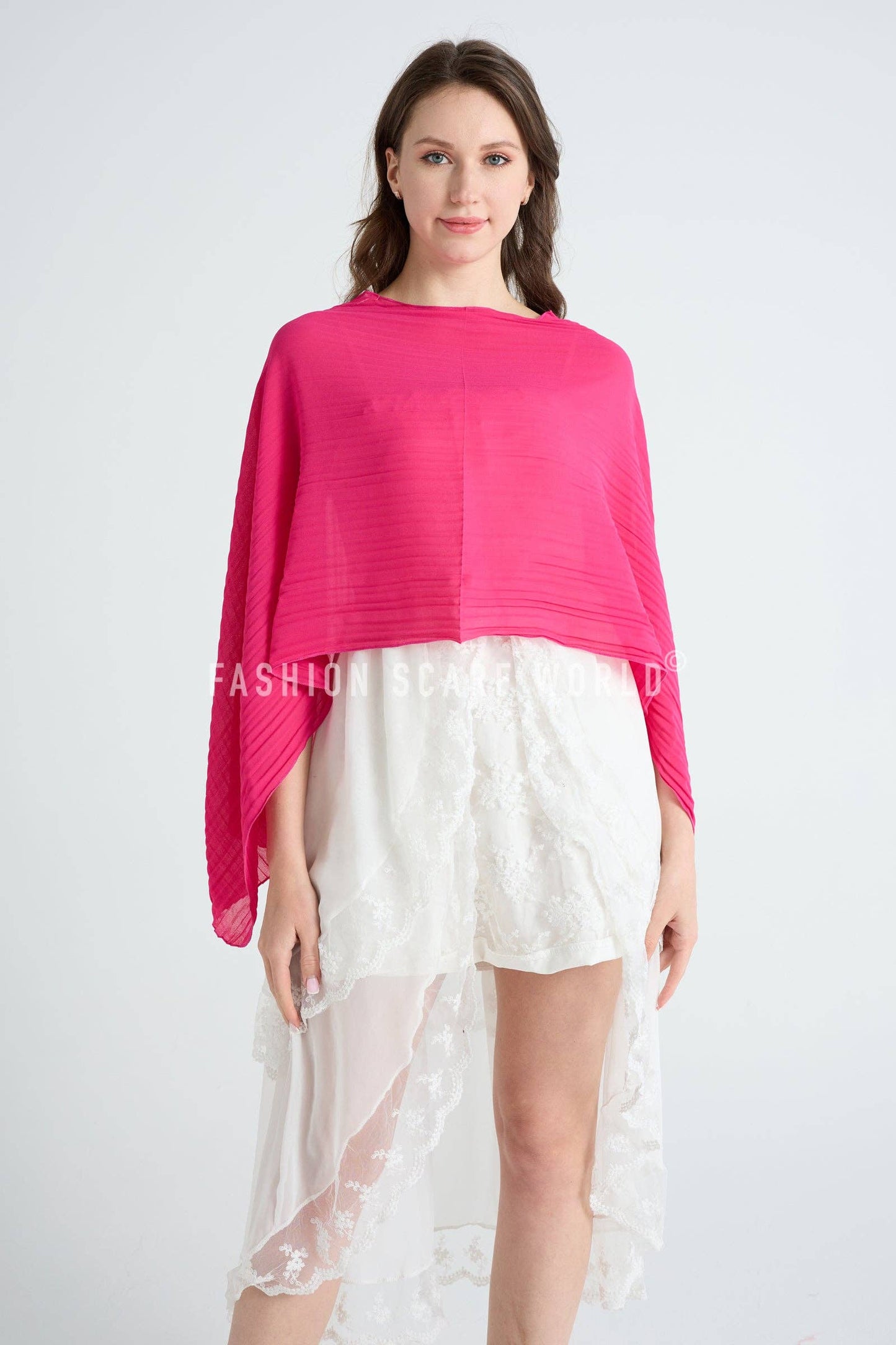 Plain Pleated Chiffon Cover Up: White