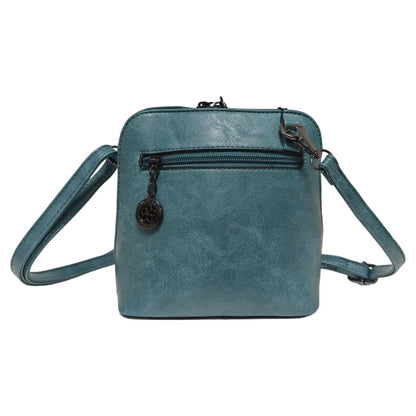 Superbia - Superbia Pewter Hardware Small Box Zip Around Cross Body Bag: Navy