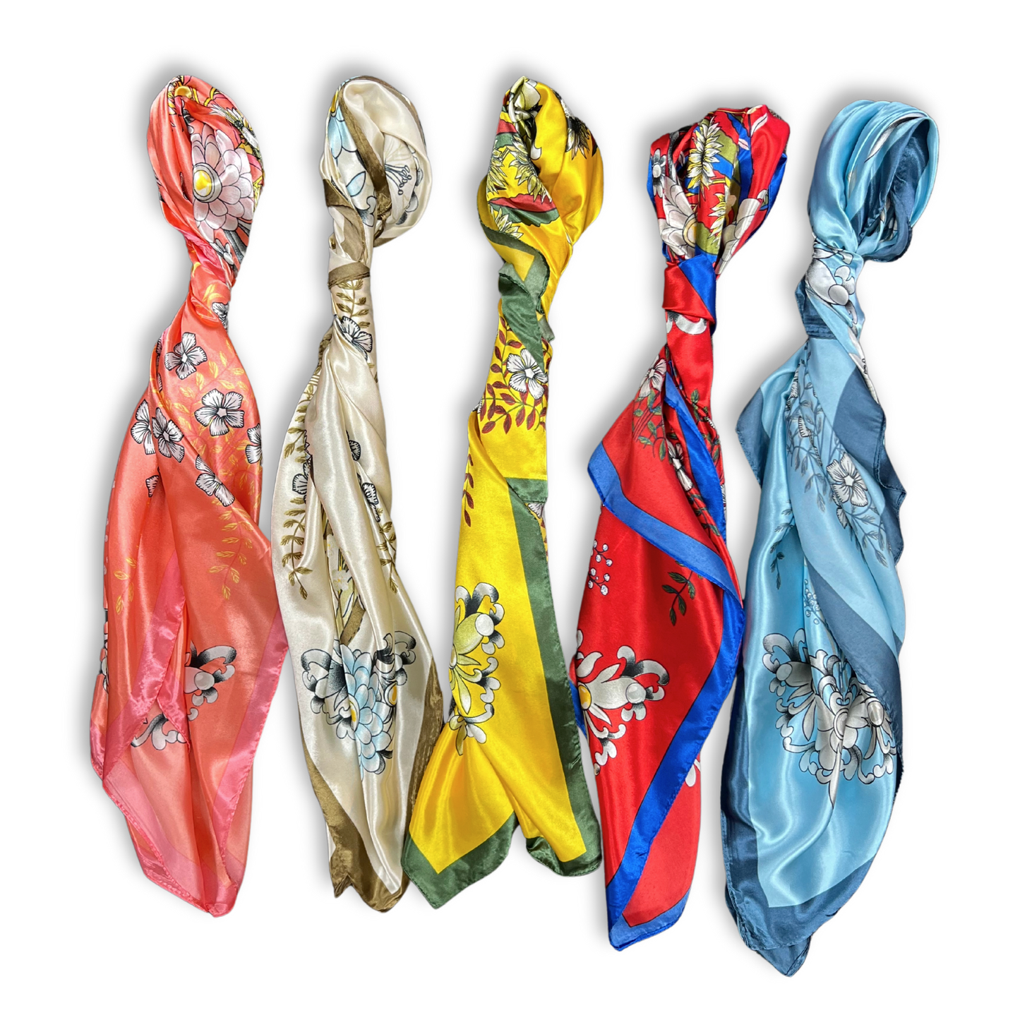 Lili Scarves - Multi-floral Pattern Silk Touch Square Scarf: Yellow