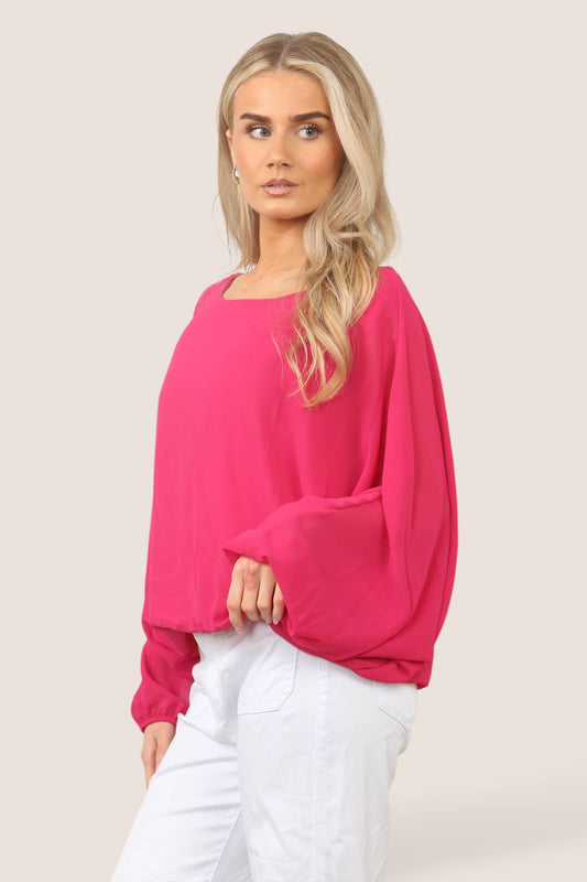 Kurt Muller - Emma Necklace Bubble Hem Lined Blouse: Sky blue